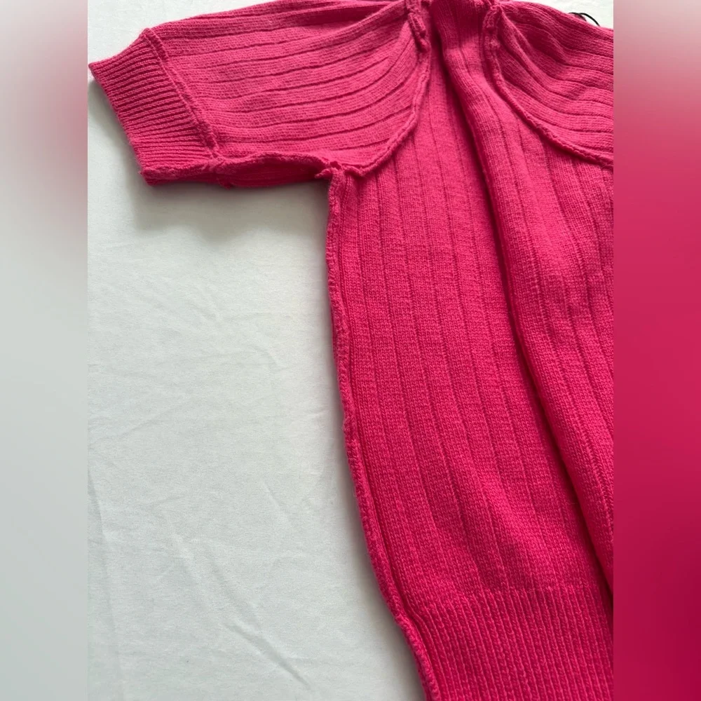 NWT-FRNCH Paris Ribbed Short Sleeve Sweater Top in Pink - Picture 5 of 11